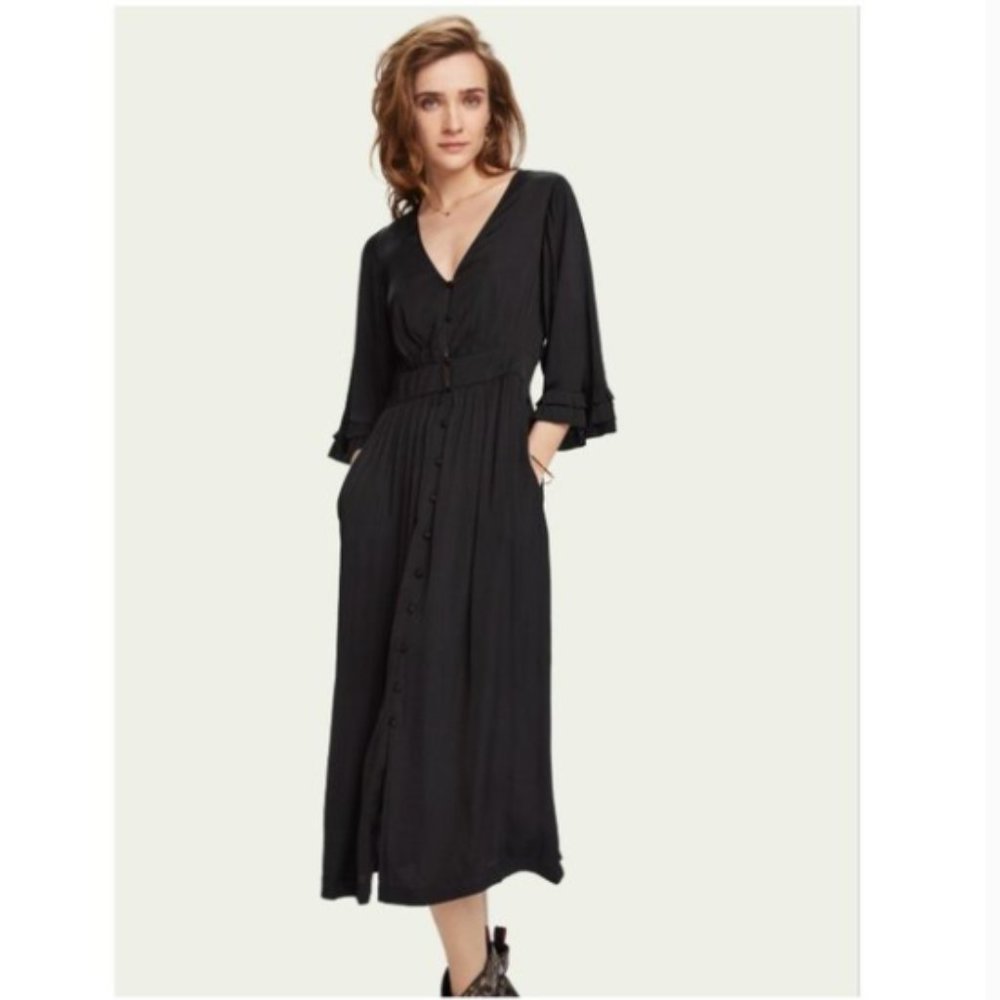Scotch & Soda Silky Black Midi Dress BNWT XS